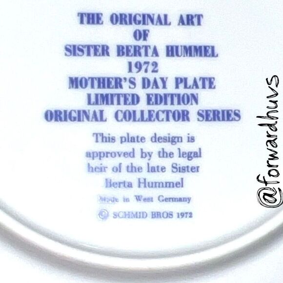1972 Schmid “Mother’s Day” Plate – Berta Hummel – Limited Edition – No Box - Picture 3 of 6